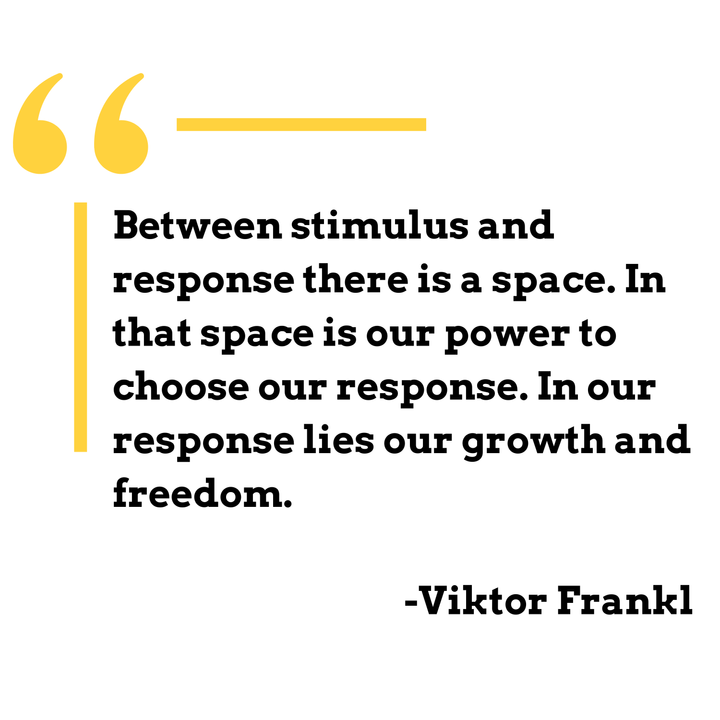 A quote by Viktor Frankl that reads, Between stimulus and response there is a space...