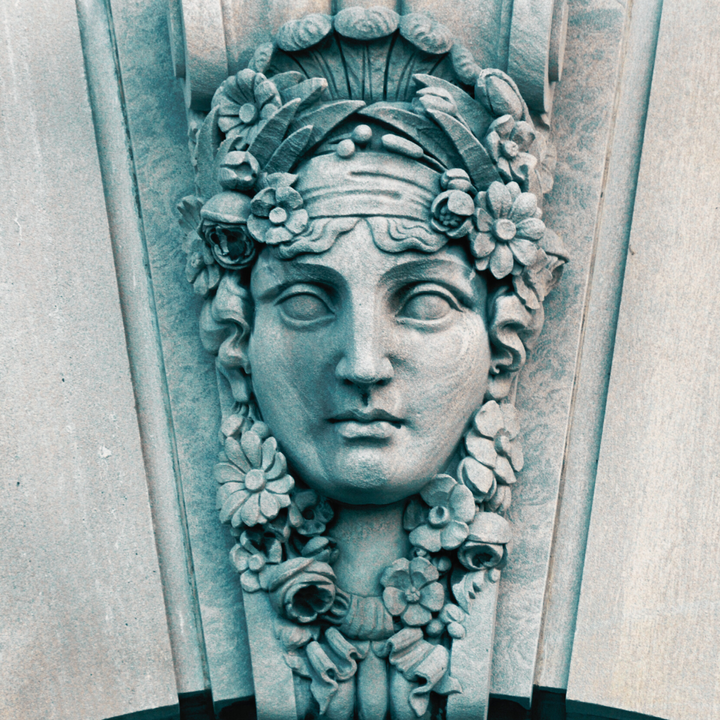 photo of a Greek goddess gargoyle